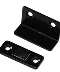 L Shaped No Drill Magnet Catch For Cabinets And Drawers, Cold Rolled Steel Magnetic Stop, black rustproof finish, two-piece set