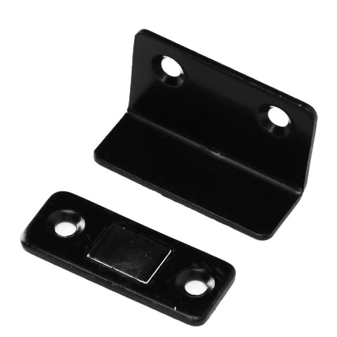 L Shaped No Drill Magnet Catch For Cabinets And Drawers, Cold Rolled Steel Magnetic Stop, black rustproof finish, two-piece set