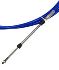 Universal 23 Ft Outboard Shift And Throttle Cable Set For 3300 33C Control Boxes Blue Two Piece Cables For Yamaha Suzuki Honda Nissan Chrysler Outboards Not Mercury Fits Boat Steering System close-up of blue cable with metal connector