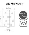 Dimensions of 6 Pack Stainless Steel Door Hinges For Exterior And Interior Doors 4x3 Inches Heavy Duty Square Corner, weight 0.45LB each