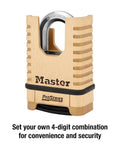 Brass Padlock With Set Your Own Four Digit Combination For Tools Fences And Gates Pro Series Grade Lock Resettable Security With Ten Thousand Possible Codes Industrial Use Two And One Quarter Inches Wide 1177D front view