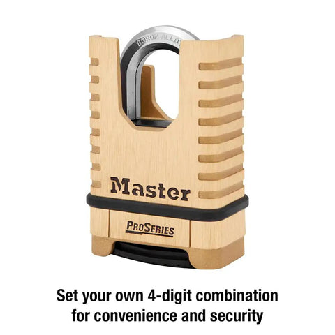 Brass Padlock With Set Your Own Four Digit Combination For Tools Fences And Gates Pro Series Grade Lock Resettable Security With Ten Thousand Possible Codes Industrial Use Two And One Quarter Inches Wide 1177D front view