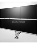 Full Motion Six Arm TV Mount Secures 10 To 24 Inch LCD LED Screens With Slick Gas Springs Built In USB Charging And Audio Jacks, displaying multiple screens.