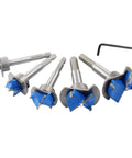 Top Rated Five Piece Forstner Bit Set Delivers Smooth As Butter Hole Boring For Dead Nuts Precise Woodworking Projects With Heavy Duty Hex Shank Fit For Cordless Drills And Bench Tools From 15 To 35 Millimeters - Close-up of carbide tipped bits.
