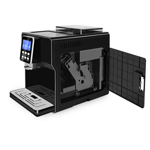 No Doubt This Smooth Operator Electric Coffee Machine Delivers Killer Milk Froth For Rich Cappuccino Drinks Featuring Removable Water Tank And Zero Hassle Daily Cleanup with open side panel.