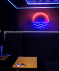 Tropical Sunset Sea LED Neon Sign 12x12 Inches Handmade Wall Decor USB Powered Night Light for bedroom with red glow on wall