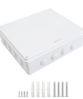 Rugged ABS Plastic IP65 Dustproof Waterproof Junction Box Electrical Enclosure White 15.7 Inch 13.8 Inch 4.7 Inch Surface Mount With 16 Cable Entries 400 X 350 X 120 Mm showing plastic plugs and screws
