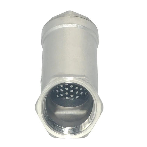 End view of 1-inch stainless steel WYE strainer mesh filter valve with perforated screen and female NPT connection