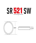 Zero Hassle 10 Pack SR521SW AG0 LR521 379 Button Coin Cell Watch Battery 1.5 Volt Silver Oxide Power detailed dimensions
