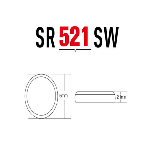 Zero Hassle 10 Pack SR521SW AG0 LR521 379 Button Coin Cell Watch Battery 1.5 Volt Silver Oxide Power detailed dimensions
