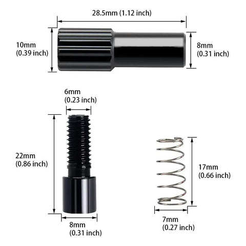 Dimensions of Four Pack Aluminum Alloy Bike Cable Adjusters For Brake And Gear Shift CNC Machined Shifter Cable Adjusters Compatible With 4mm And 5mm Derailleur Speed Screws