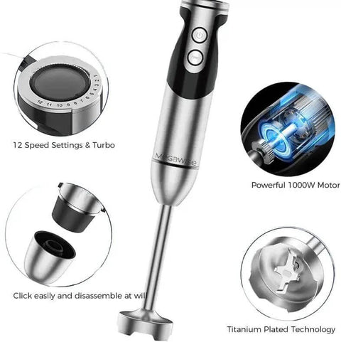 Killer Performance 400W Hand Blender With Versatile 3-In-1 Set Featuring Blending Shaft Whisk And Chopper Ergonomic Handle.