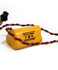 Close-up of a 5 Pack 3.6V NiCad Battery Replacement For Emergency Exit Lights 900mAh Direct Fit with wires and connector.