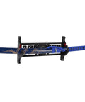All Black Velvet Padded Katana Wall Mount Rack One Tier Sword Display Stand holding blue samurai wakizashi against white backdrop