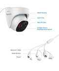 4K Outdoor Security Cameras Pack Of 2 With PoE Dome Design, metal housing, IR LEDs, smart network cable shown