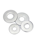 100-Piece 304 Stainless Steel Flat Washer Set Assortment With Inner Diameters From M1.6 To M30 And Multiple Outer Diameters Durable Gasket Kit For Mechanical Automotive And Home Hardware Projects, close-up of flat washers