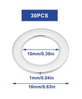 30Pcs Flat Washers 304 Stainless Steel 10x16x1mm Door Hinge Gaskets, single washer with size labels, silver finish.