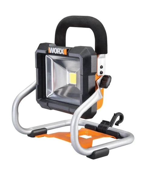 20V Power Share LED Work Light With 1500 Lumens shown on stand, features ultra portable design and shared battery system for extended runtime.