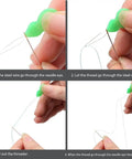 Hands using colorful needle threaders set of 20 for hand and machine sewing tools for crafting knitting quilting DIY art quick threading
