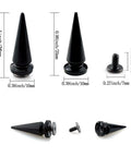 40 Pair Kickass Black Cone Spikes Punk Rivets Hardware Kit With Matching Screws And Heavy Duty Metal Bullet Studs in various angles