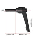 Adjustable Clamping Lever Handle Set M8 X 32mm Black Oxide Carbon Steel Male Threaded Stud, side view with dimensions