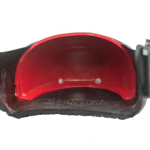 Interior view of red medium Double Hook And Loop Strapped Safety Overshoes With Steel Toe Caps, Slip Resistant Alloy Toe Shoe Covers.