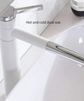 Slick Ceramic Wall Mounted Bathroom Sink With Deep Corner Basin And standalone pedestal base featuring a dual-use faucet.