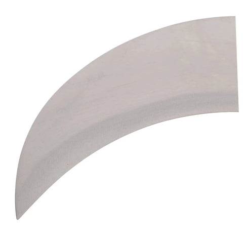 Close-up of the manganese steel blade edge of a Multipurpose Long Handled Sickle For Gardening With Manganese Steel Blade And Wooden Grip Ergonomic Weeding And Harvesting Tool For Garden Farm And Agricultural Use Durable Do It All Tool.
