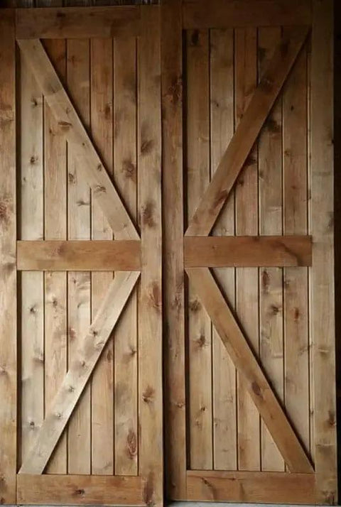 Premium Oil Based Penetrating Interior Wood Stain With Low Voc Levels For A Dang Good Natural Wood Look That Glides On Easy And Enhances Real Grain Texture In A Handy Half Pint Can used on rustic wooden doors with diagonal brace design.