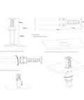 Top Shelf Smooth Pop Up Power Strip For Kitchen Island And Home Office Desk installation diagram showing dimensions and setup.