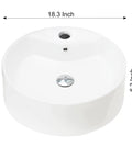 18.3x18.3x6.3 Inch Round White Ceramic Vessel Sink With Faucet And Pop Up Drain, Above Counter Bathroom Basin