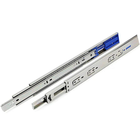Close-up of 10 Pairs Of 16 Inch Soft Close Full Extension Ball Bearing Drawer Slides For Side Mount Cabinets 100 LB Capacity Zinc Plated