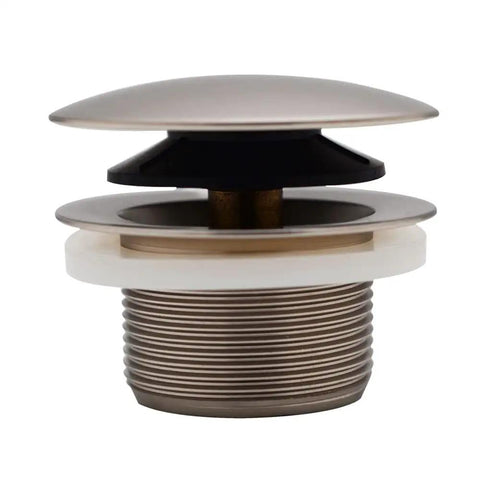 Swanky Satin Nickel Mushroom Tip Toe Bathtub Drain Stopper 1 1 2 Inch NPSM Coarse Thread Push Button Drain Plug Fits Standard Drain Shoes.