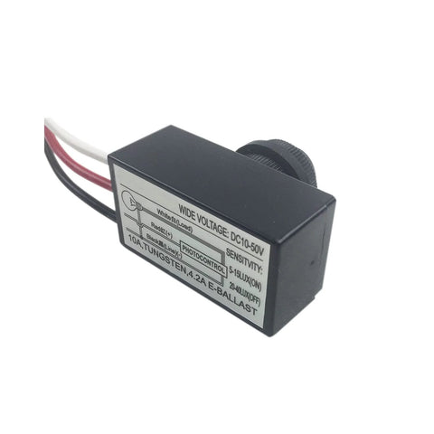 Side view of 2 Pack DC 8-50V Photoelectric Light Control Switch Dusk To Dawn Sensor For Outdoor Lighting, 5A Photocell Switch, three wires
