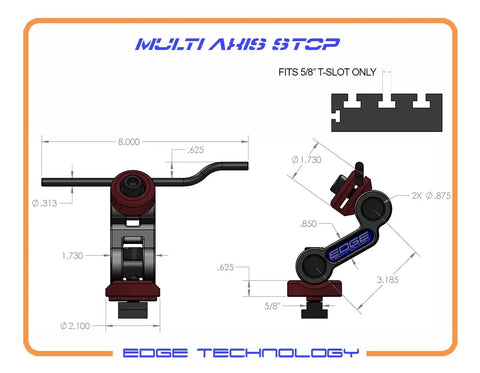Premium Quality Low Profile Workstop For Vise Jaws with 5/8" T-slot fit and multi-axis design dimensions. CNC alignment tool.