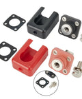 Straight Up Beast Grade 2Pack 200A Copper Battery Terminal Connectors with red and black casings and mounting hardware.