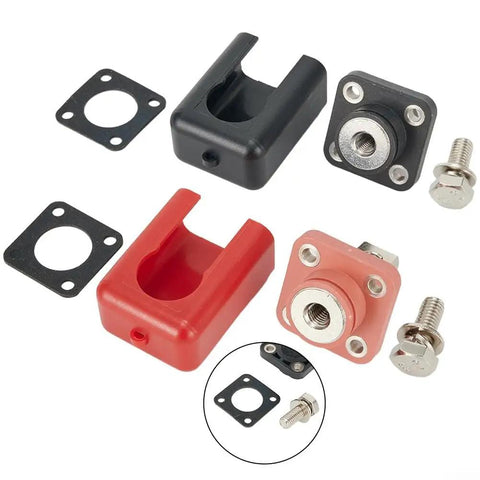 Straight Up Beast Grade 2Pack 200A Copper Battery Terminal Connectors with red and black casings and mounting hardware.
