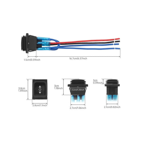 6Pin 3Pos Waterproof Reverse Polarity Panel Mount Stop Switch With No Tool Needed Quick Install Waterproof Housing Clear Tactile Feedback On Each Press And Precision Contact Structure For Reliable Power Switching. Black waterproof panel mount switch, 3.8cm x 2.8cm, 6-wire leads.
