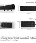 Diagram showing cable box fitting power strip dimensions; fits inside 11.4 by 4.1 inches, ideal for hiding cables neatly.
