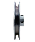 Side view of 6 Inch Single Groove V Belt Pulley For A B 5L 4L Belts Carbon Steel Motor Pulley With Three Quarter Inch Bore Zinc Plated
