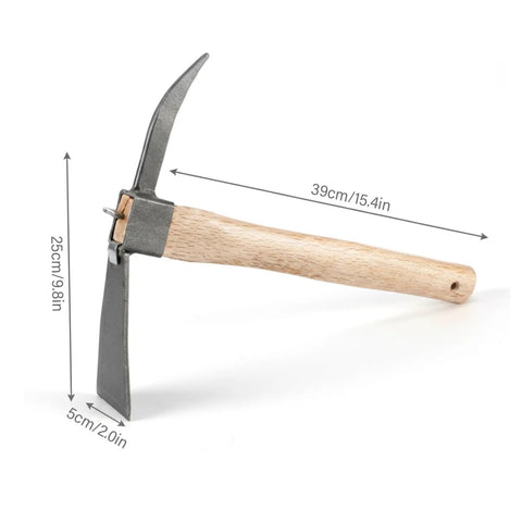 2 In 1 Garden Hoe And Pickaxe Heavy Duty Weeding And Digging Tool with wood handle, 39 cm long, for compacted soil
