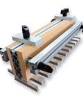 Top Shelf Dovetail Jig Kit For Woodworking Pros Featuring Preassembled Plates Router Bits And Locking Clamps Hella Tough Construction showing close-up of aluminum and MDF materials.
