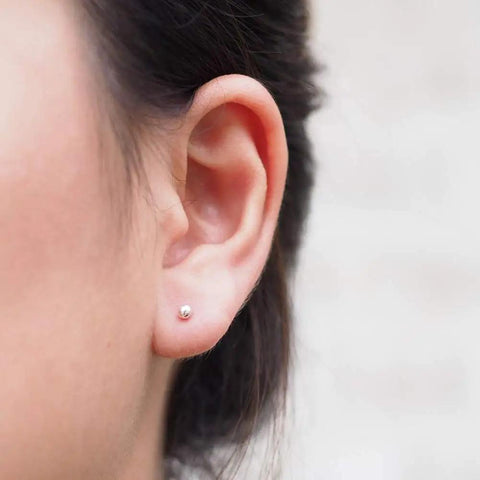 Sterling Silver Stud Earrings Unisex 3mm Small Round Ball Hypoallergenic Jewelry for Women and Men, Easy Everyday Wear, Low Key Minimalist Style, Durable Nickel Free Gift Idea on ear