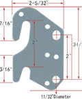 Built Like a Tank Wood Rail Hook Plates for Bed Frame Brackets and Headboard Footboard Replacement Crafted from 13 Gauge Steel Seven Hole Design Fits Most Wooden Beds Quick Fix Set of Four with dimensions shown.