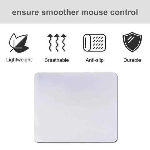 Sublimation Blank White Square Mouse Pads 9.4 x 7.8 x 0.12 Inches 3mm Thick for Heat Transfer Printing with Anti Slip Rubber Base, features icons