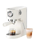 Next Level Drip 20 Bar Espresso Machine With Auto Milk Frother And Pro Steam Wand For Barista Style Home Brewing Quick Heat Tech For Thick Crema And Drip Free Latte Game Daily, white with espresso shot and latte.