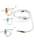 Front IV extension set with sterile tubing, screw-mouth connectors, color-coded clamps for veterinary use (12 pcs)