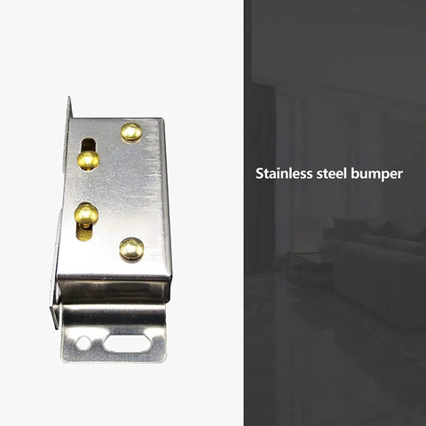 Push To Open Cabinet Latch Set 2 Pack Stainless Steel Silver Double Roller Door Catch with brass details.