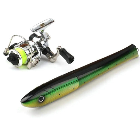 Pen Sized 55 Inch Mini Pocket Fishing Pole Travel Rod Set For Ice Fly Sea Saltwater And Freshwater, rod and reel close-up