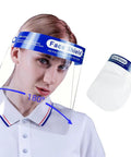 Woman wearing Fog Free Clear Face Shield For Glasses Wearers Pack Of 10 Anti Fog Coating Easy On Reusable Shield with comfortable fit